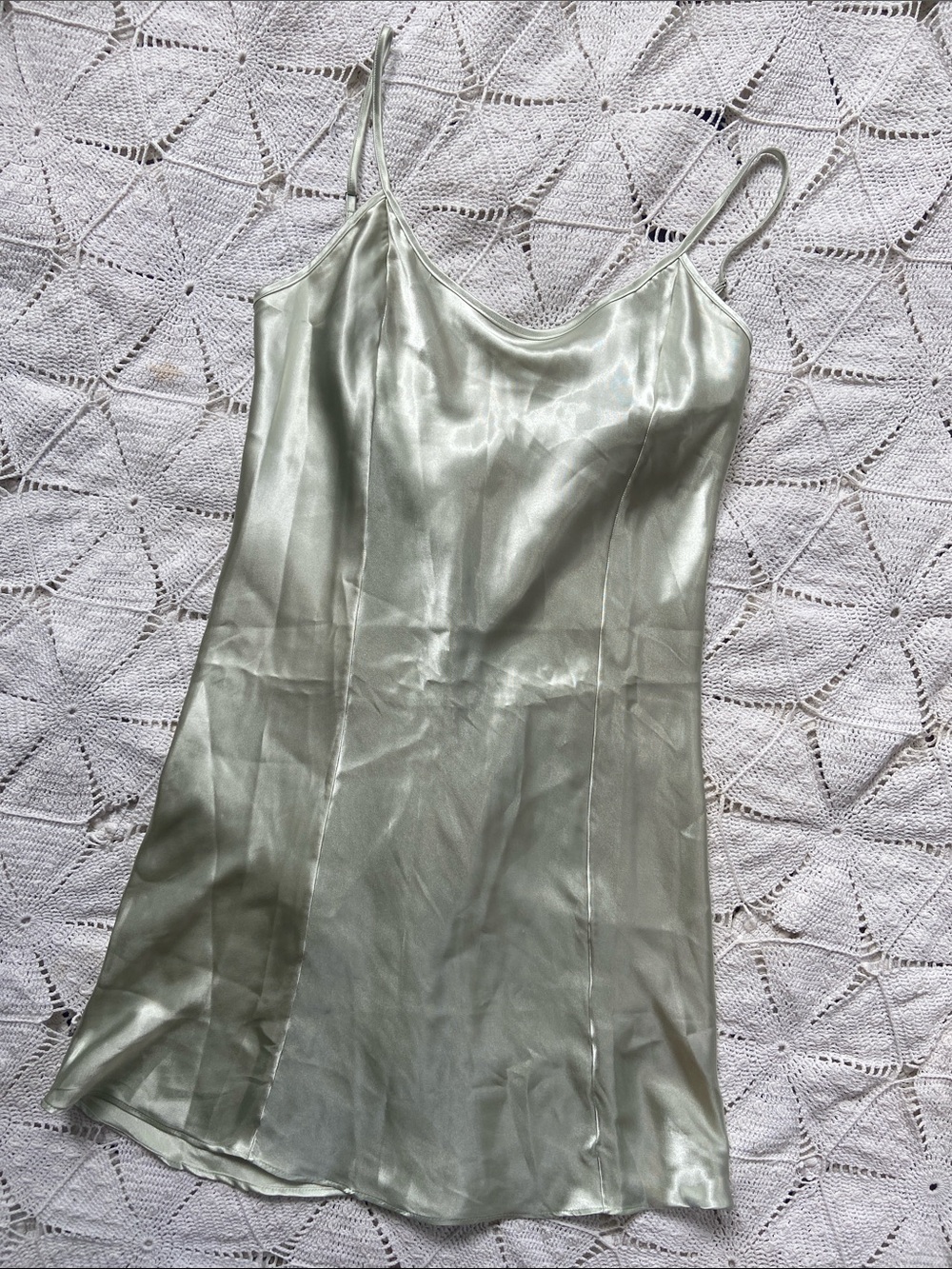 Satin Slip Mini Dress in Pale Sage Large